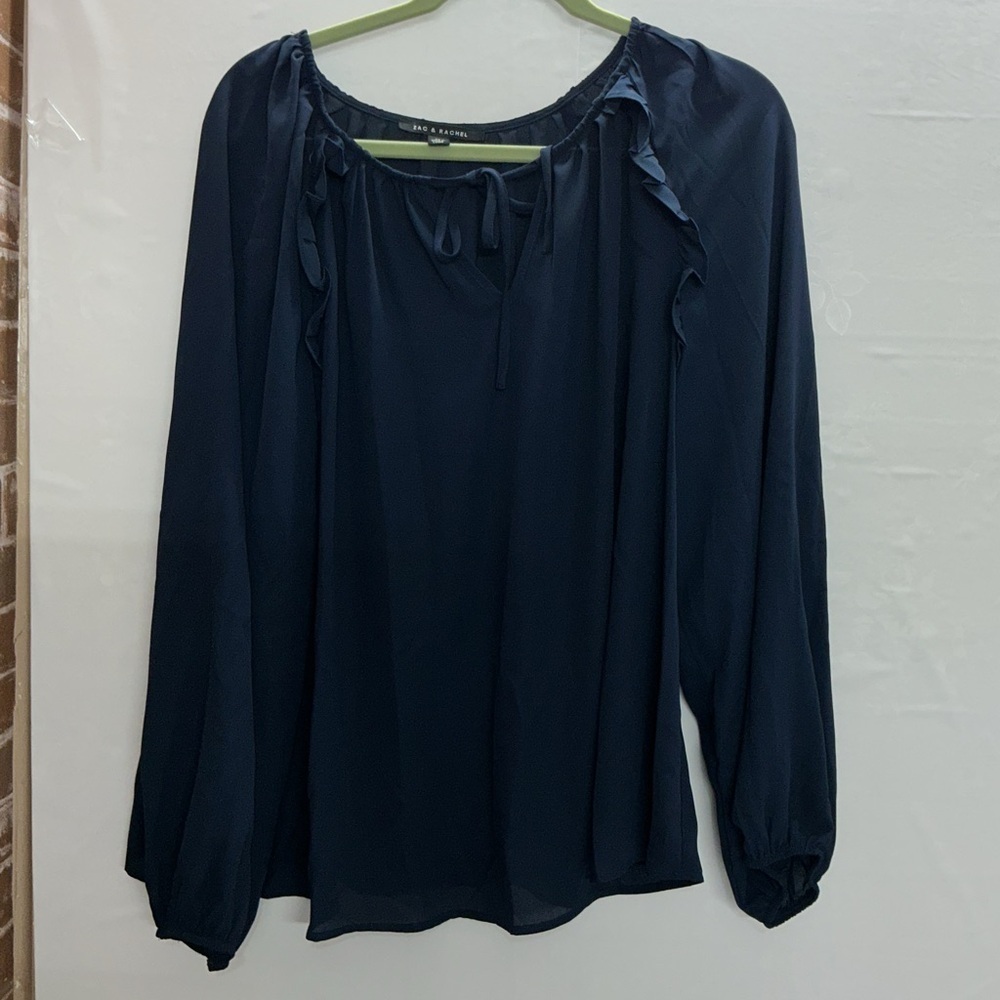 Rachel Navy Blouse with Ruffle Detail - Picture 2 of 4